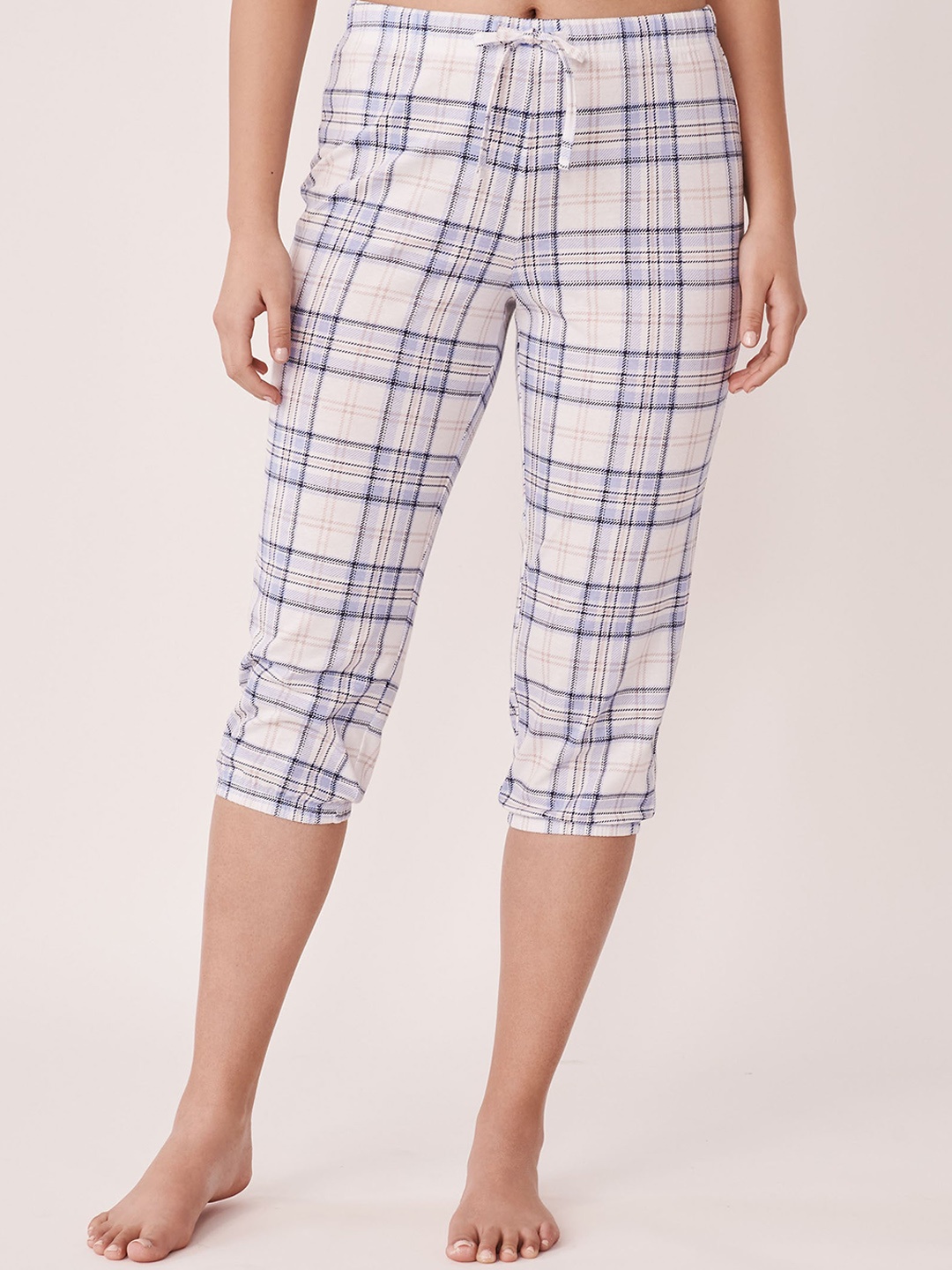 

La Vie en Rose Women White Checked Pure Cotton Lounge Pants