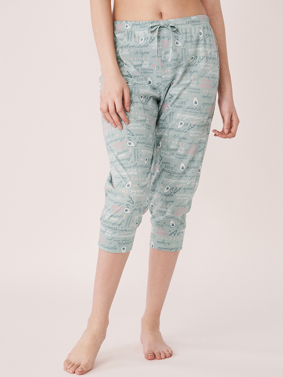 

La Vie en Rose Women Green Cotton Printed Lounge Pants
