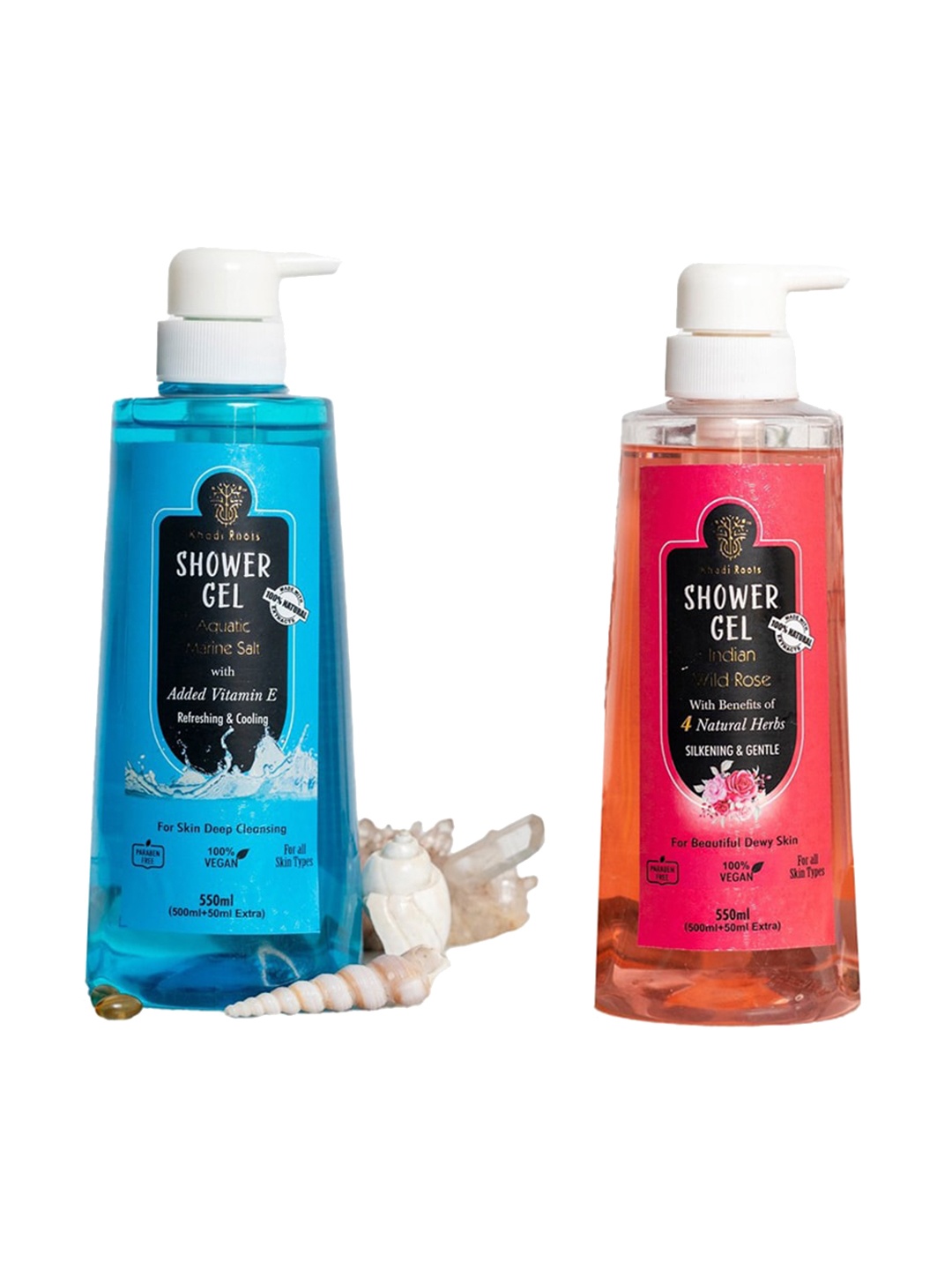 

Khadi Roots Set of Rose & Aquatic Body Wash - 550 ml Each, Blue