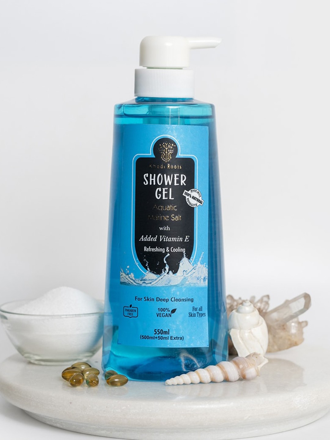 

Khadi Roots Set of 2 Aquatic Marine Salt Shower Gel - 550 ml Each, Blue