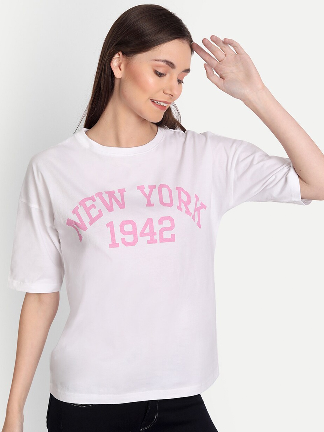 

iki chic Women White Typography Printed T-shirt