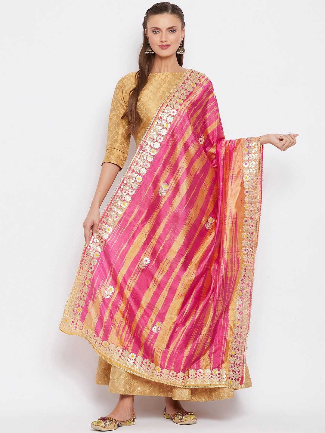 

Clora Creation Magenta And Yellow Dyed Gotta Patti Dupatta