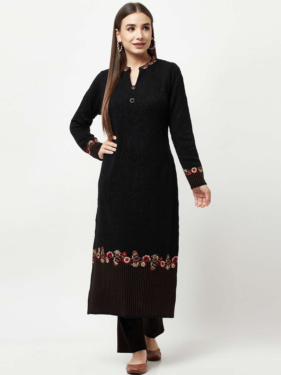 

Knitstudio Women Black Floral Embroidered Kurta with Trouser
