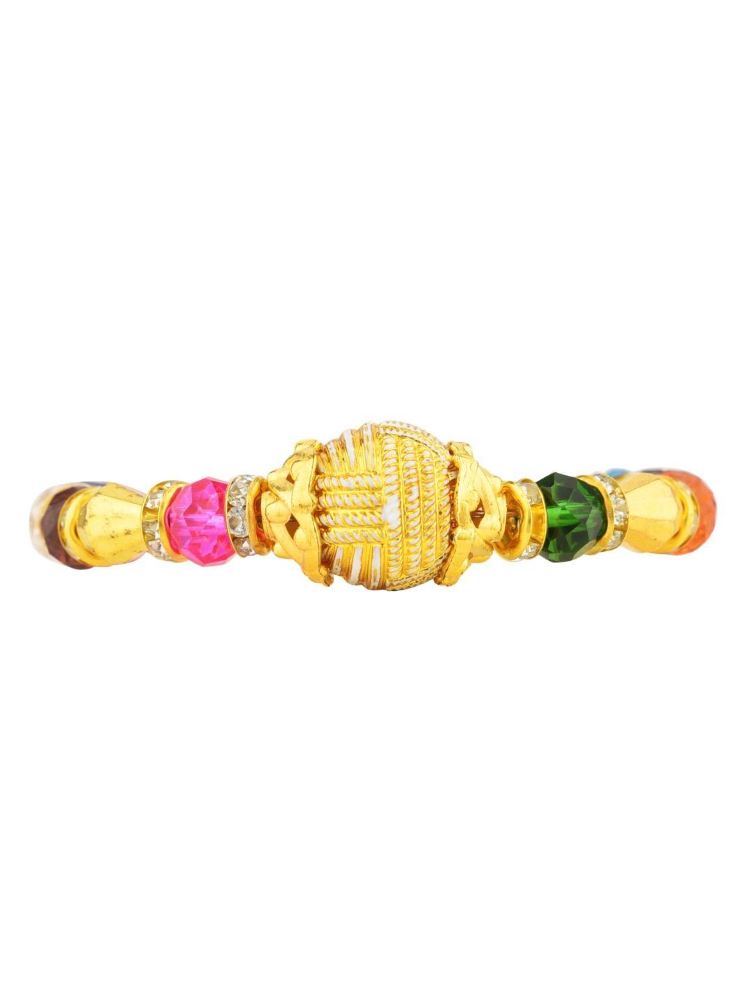 

Efulgenz Women Gold-Toned & Green Crystals Gold-Plated Cuff Bracelet