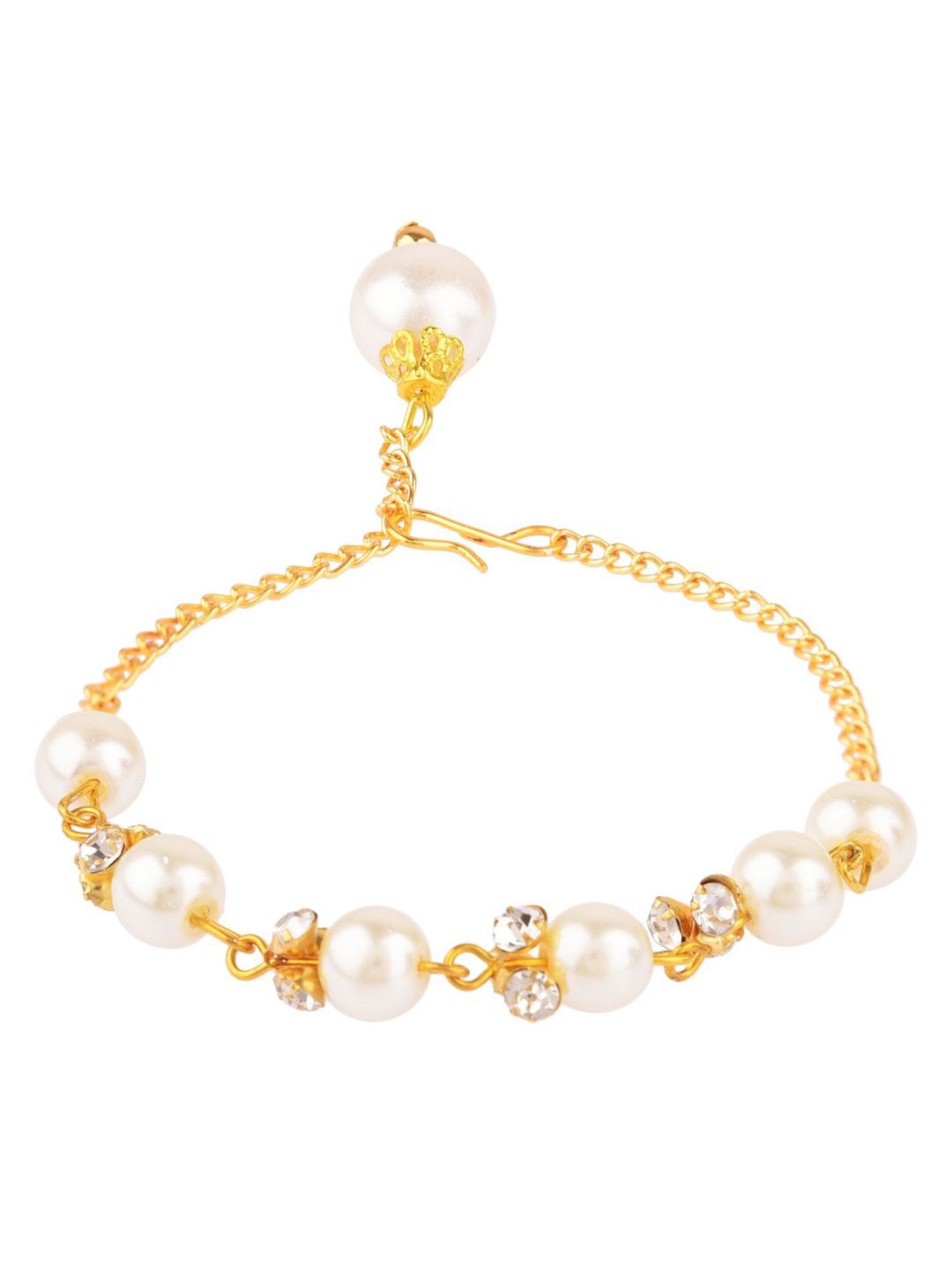 

Efulgenz Women White Pearls Gold-Plated Cuff Bracelet
