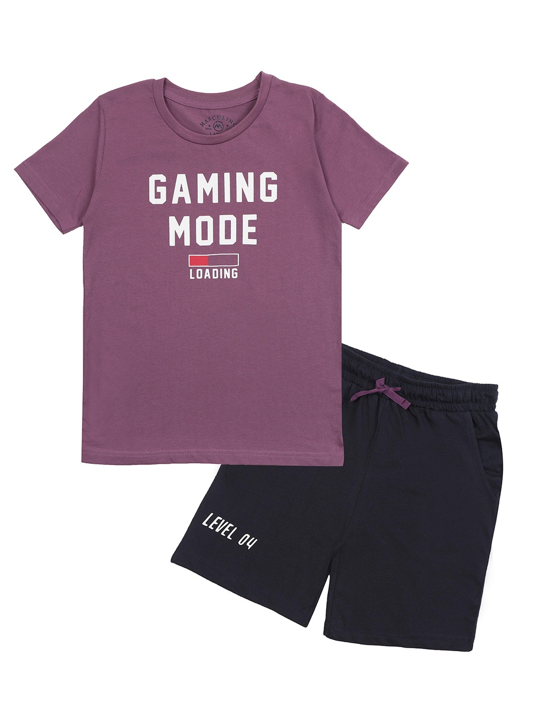 

Masculino Latino Boys Purple & Black Printed T-shirt with Shorts Set