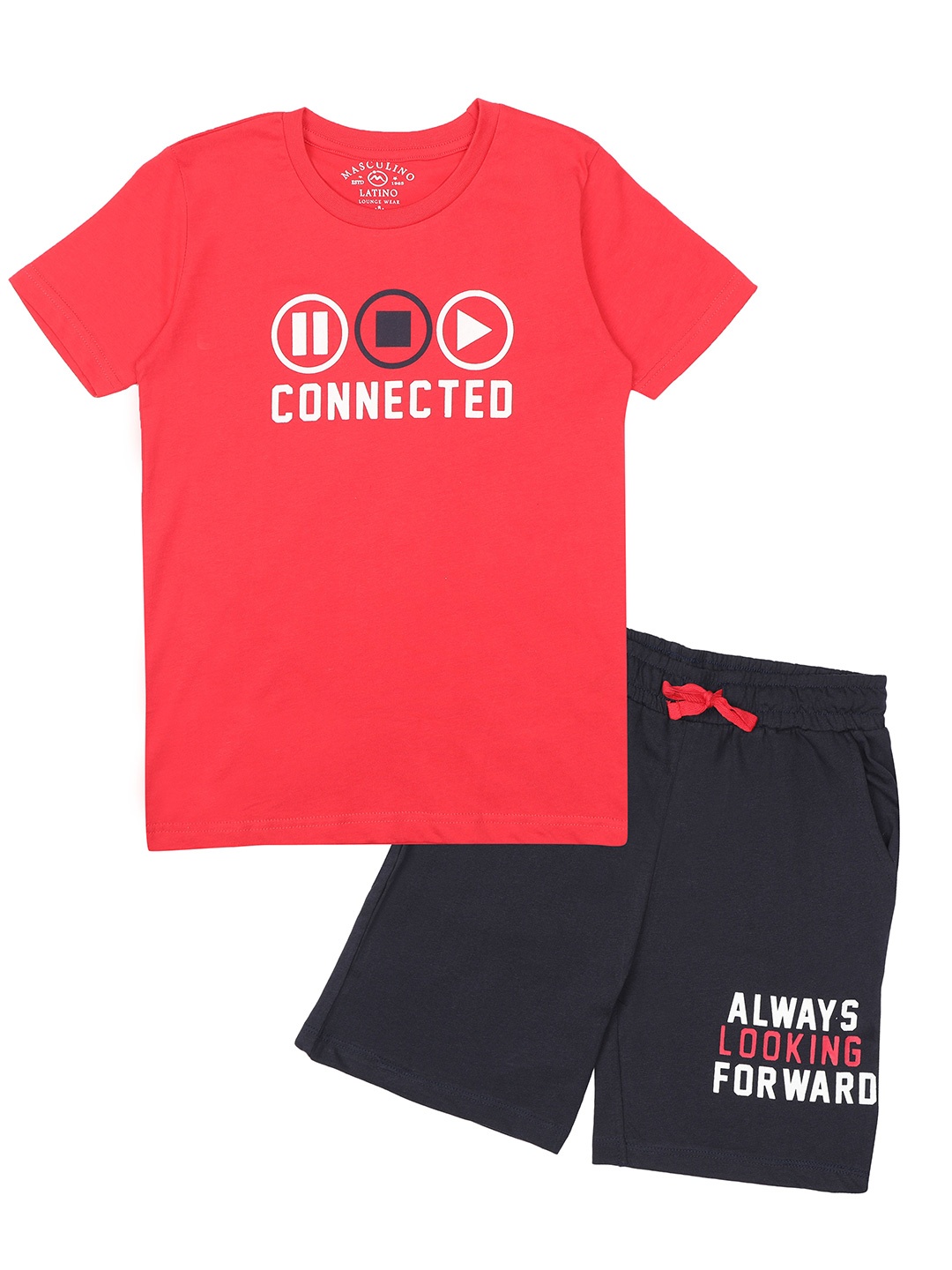 

Masculino Latino Boys Red & Black Printed T-shirt with Shorts