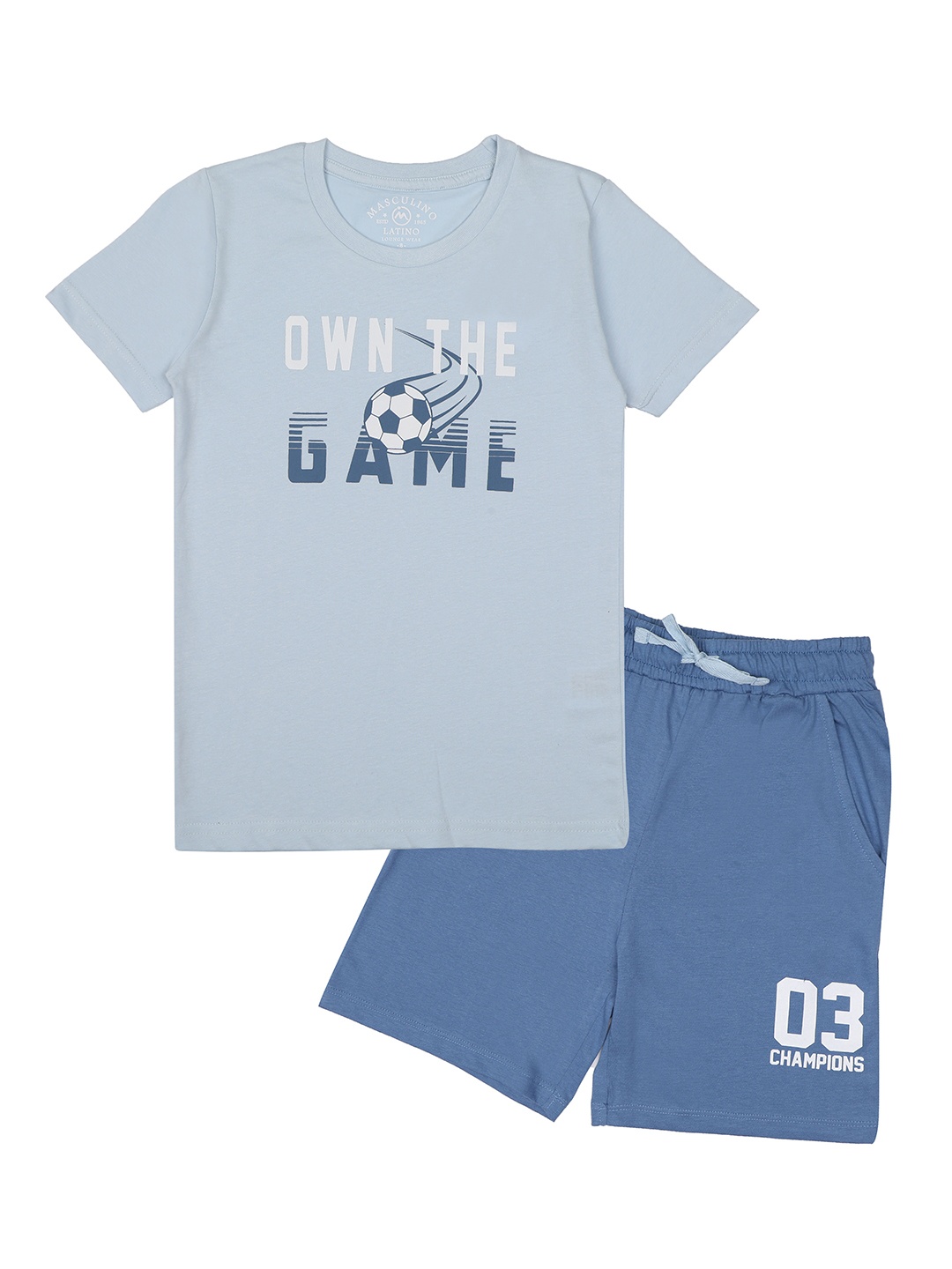 

Masculino Latino Boys Blue & Grey Printed T-shirt with Shorts