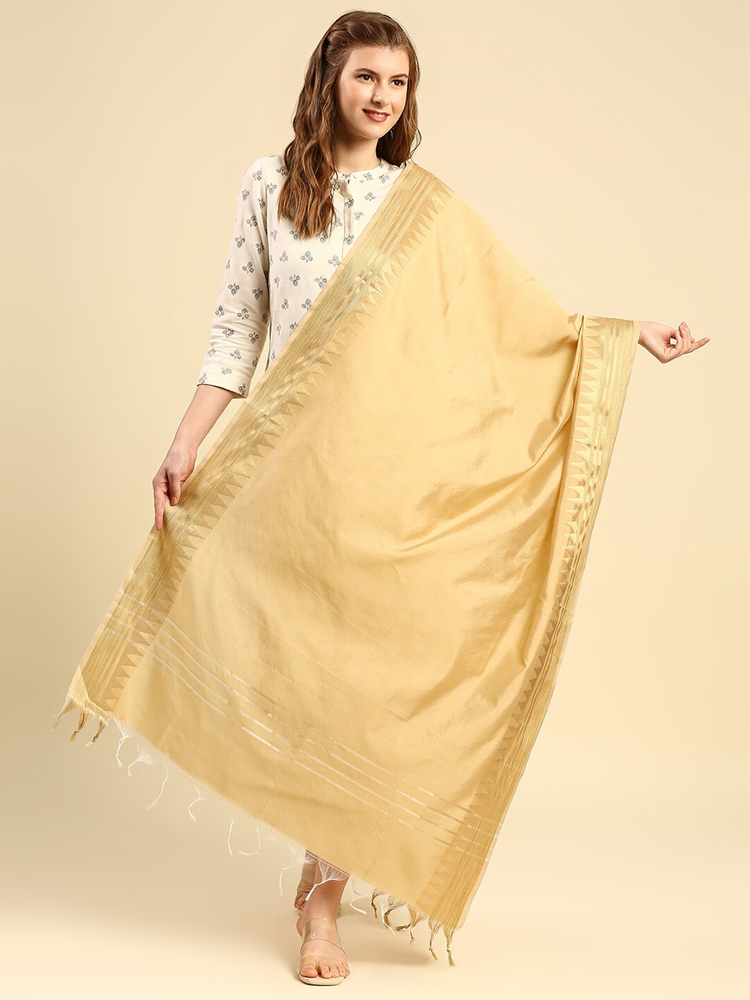 

Dupatta Bazaar Women Gold-Toned Ethnic Motifs Woven Design Dupatta