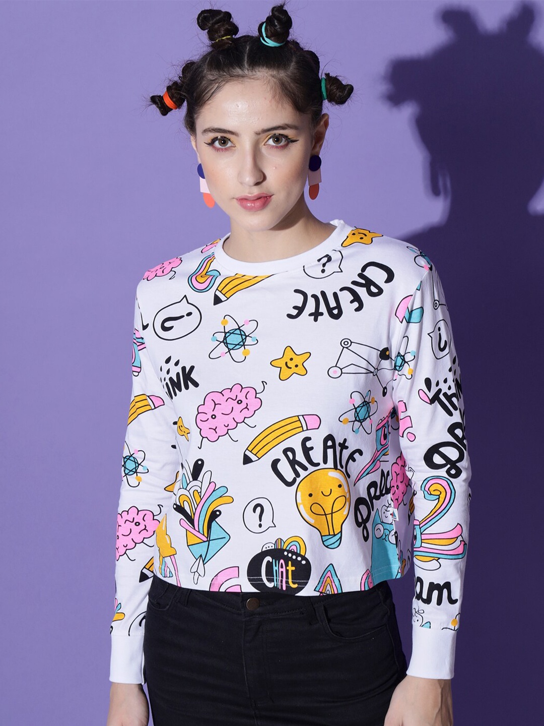

The Dry State Women White & Pink Printed Cotton T-shirt