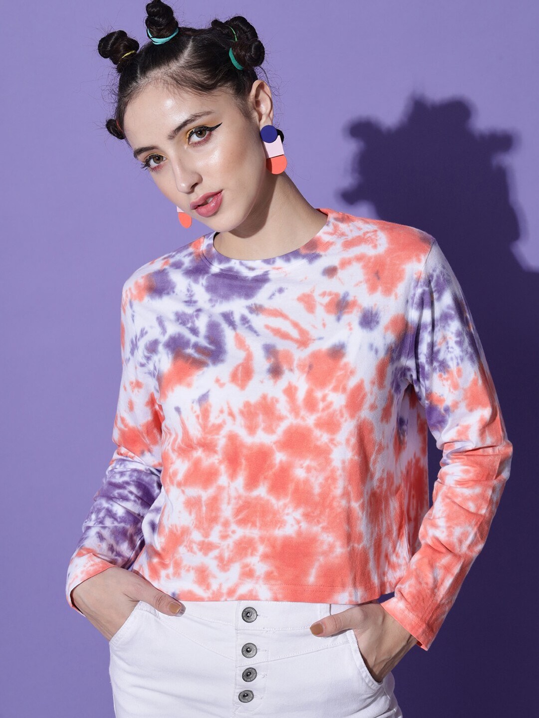 

The Dry State Women Coral & Purple Tie and Dyed T-shirt