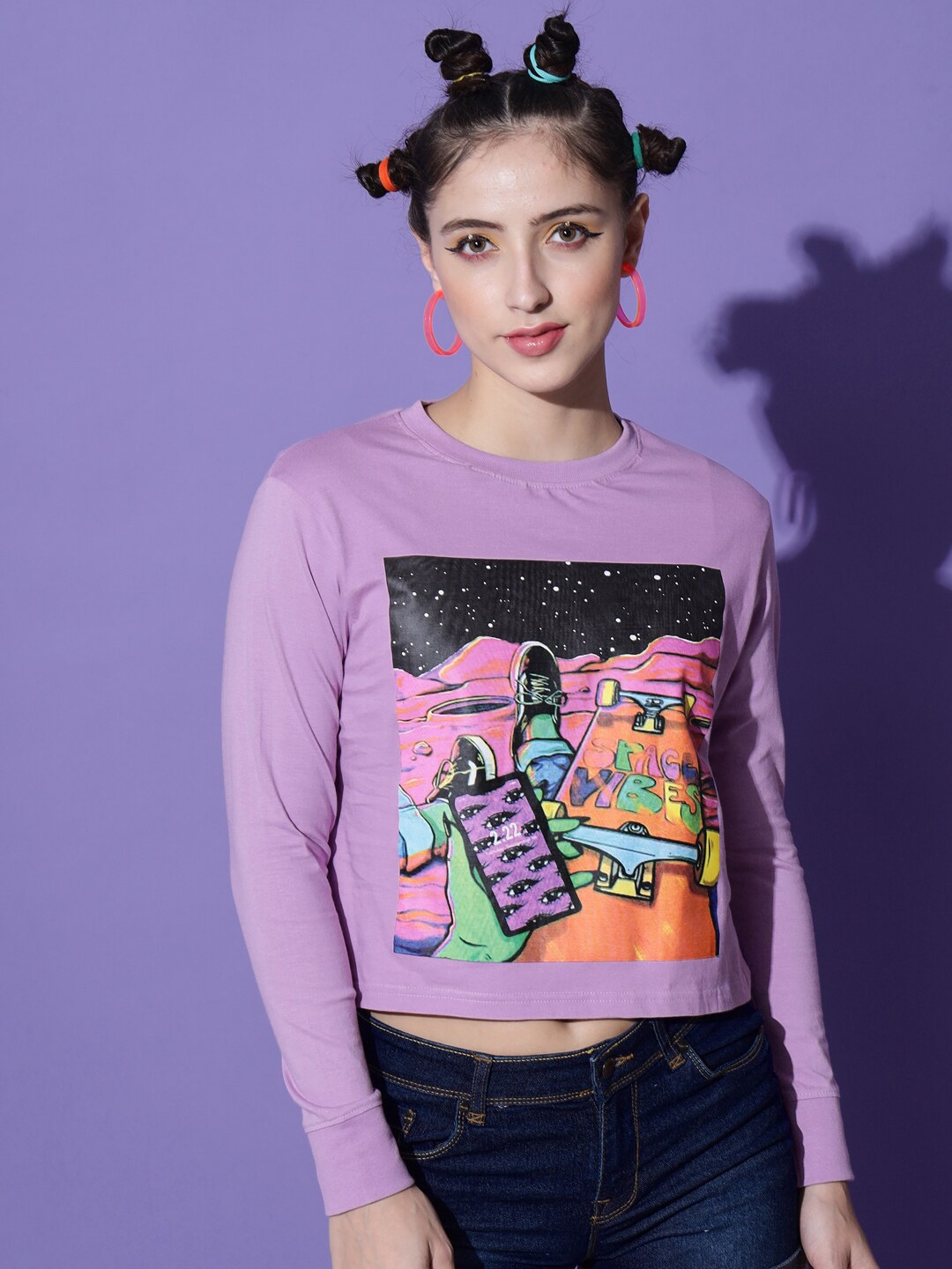 

The Dry State Women Lavender Printed Cotton T-shirt