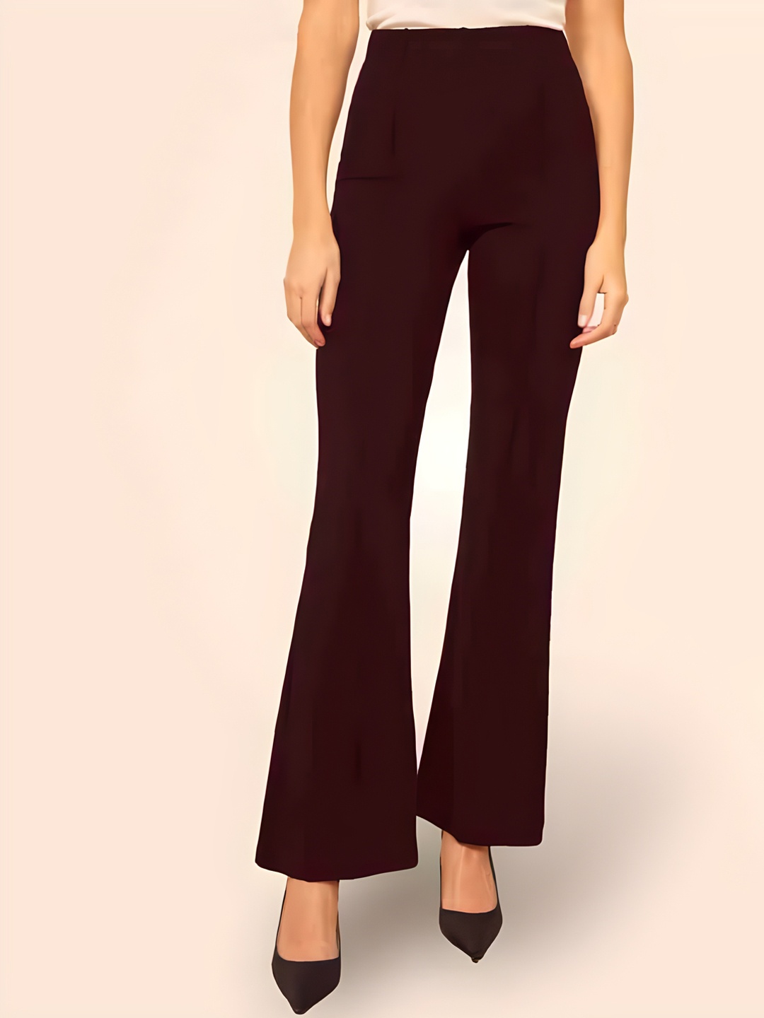 

LONDON BELLY Women Maroon Relaxed High-Rise Flared Trousers