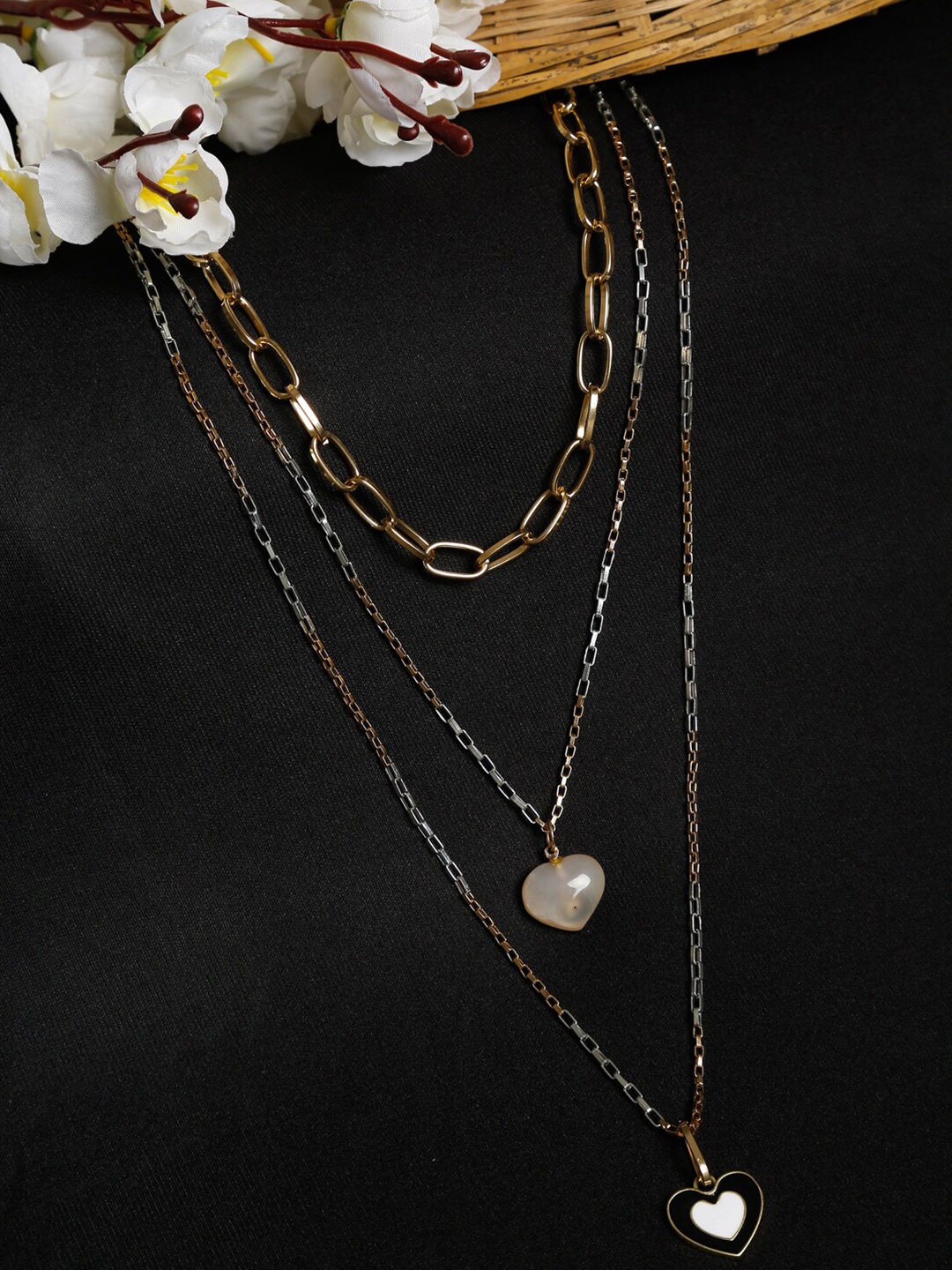 

Madame Women White & Silver Rose Gold-Plated Layered Necklace