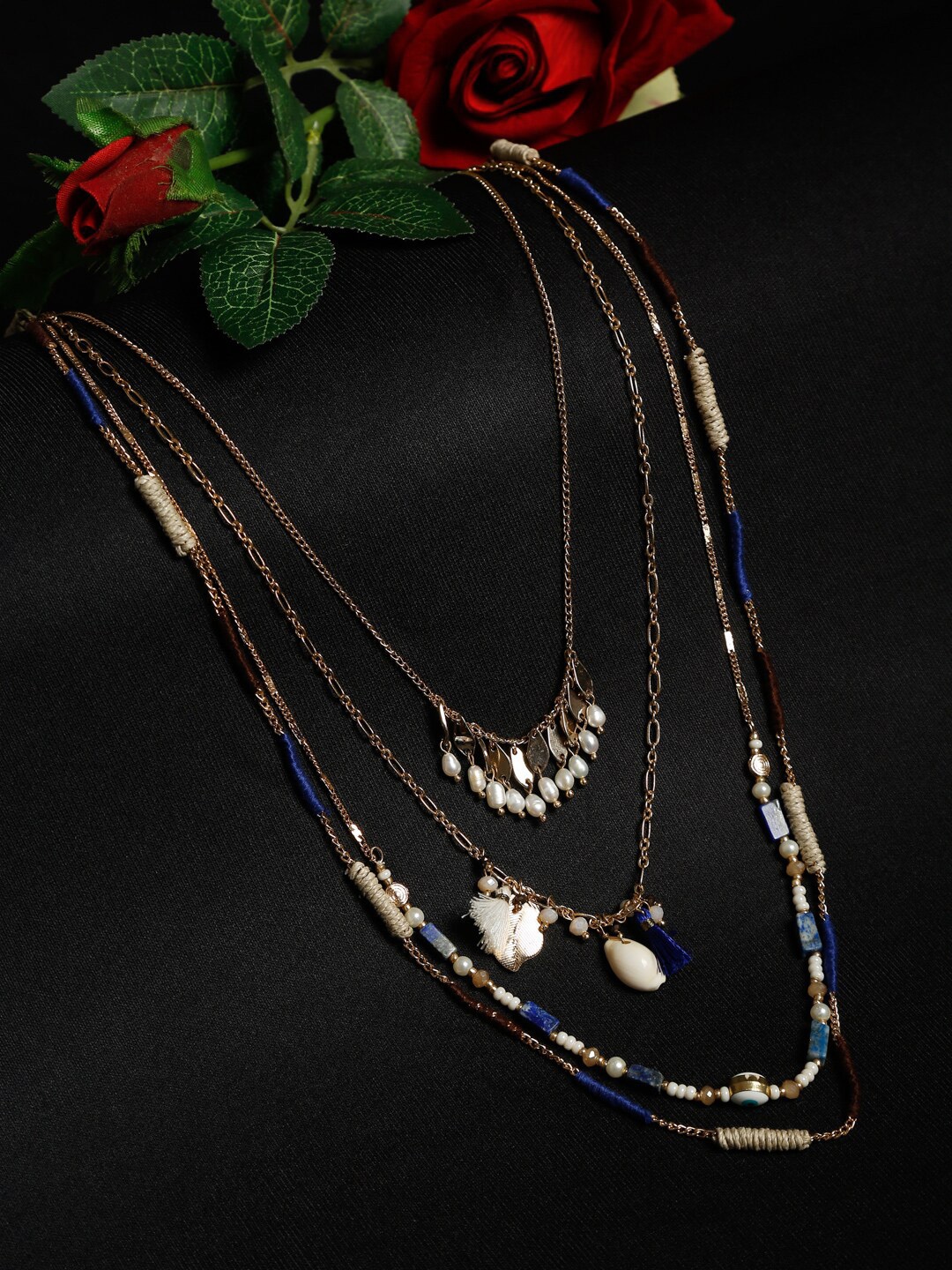 

Madame Women Blue & White Rose Gold-Plated Layered Necklace