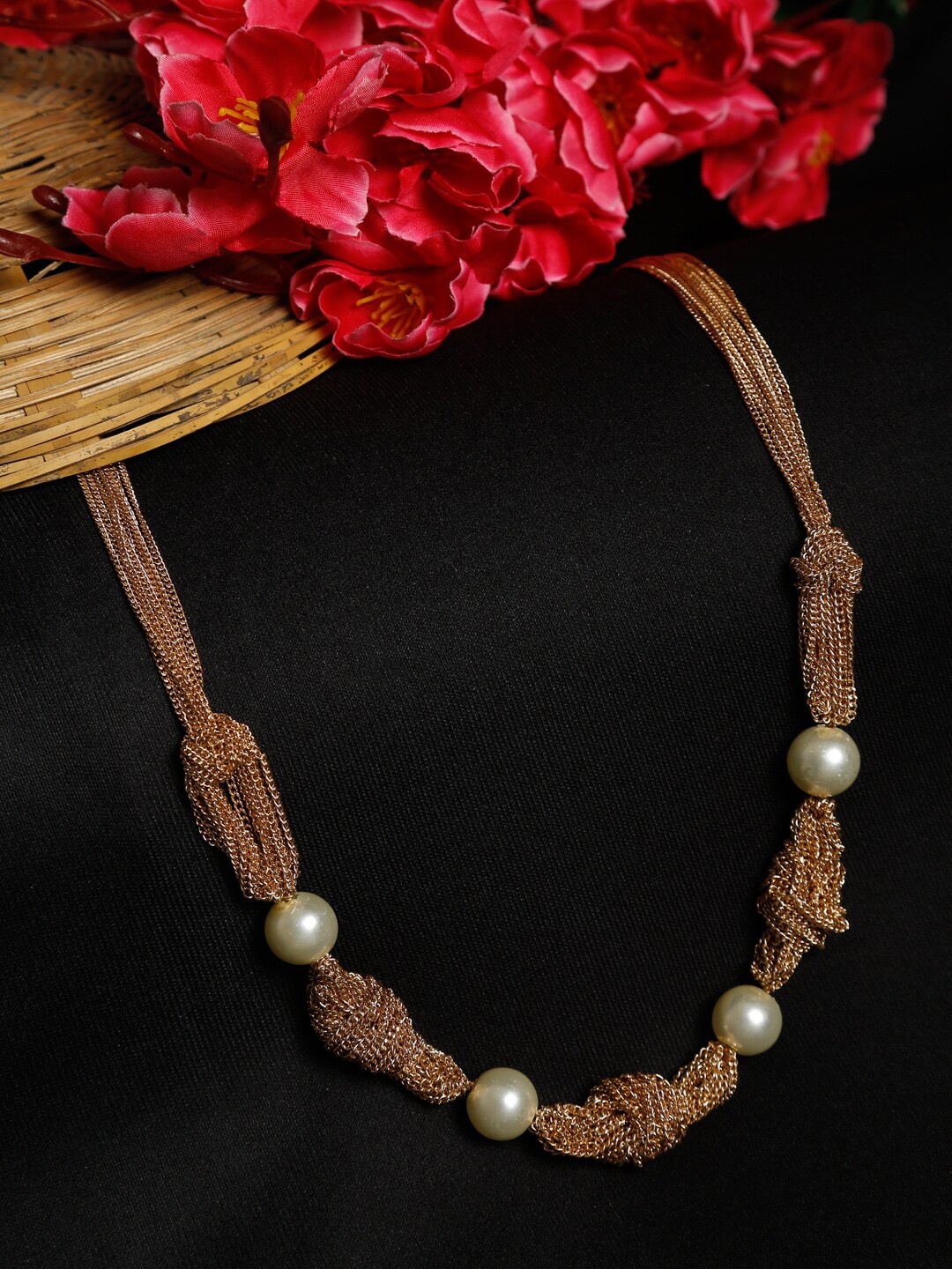 

Madame Women White & Rose Gold-Plated Pearls Beaded Necklace