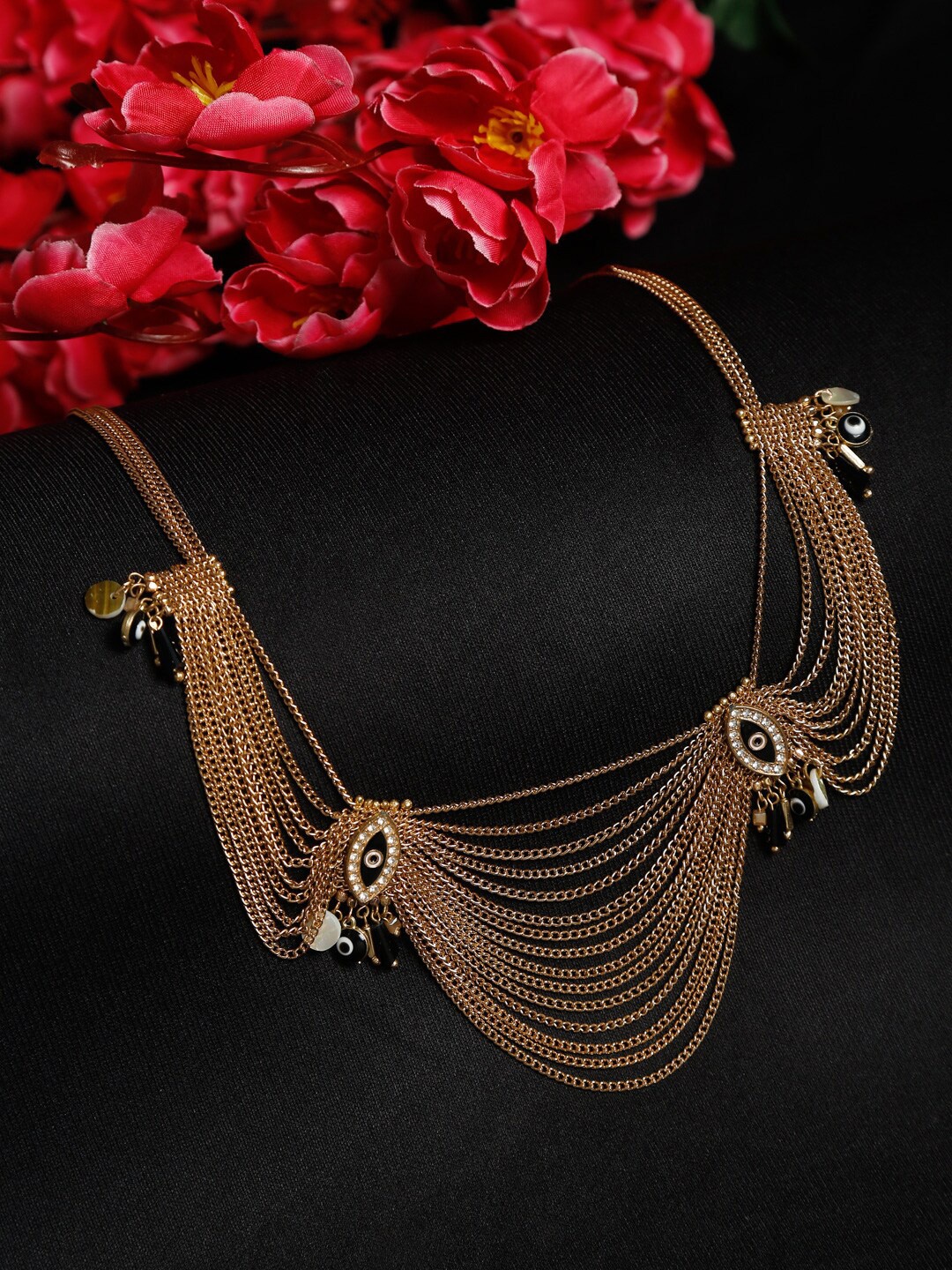 

Madame Women Black & Rose Gold-Plated Evil Eye Layered Necklace