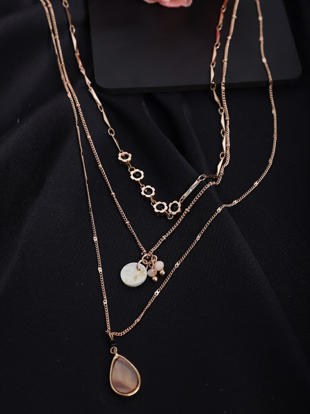 

Madame Women Rose Gold Plated & Black Layered Necklace
