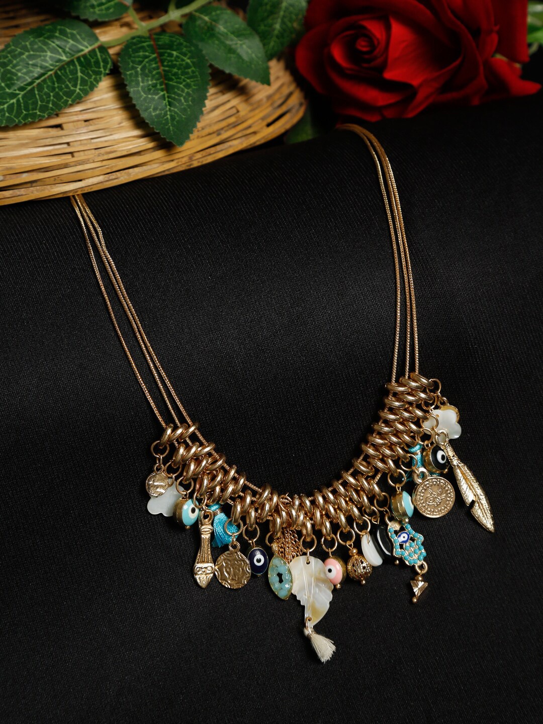 

Madame Women Blue & White Rose Gold-Plated Layered Necklace