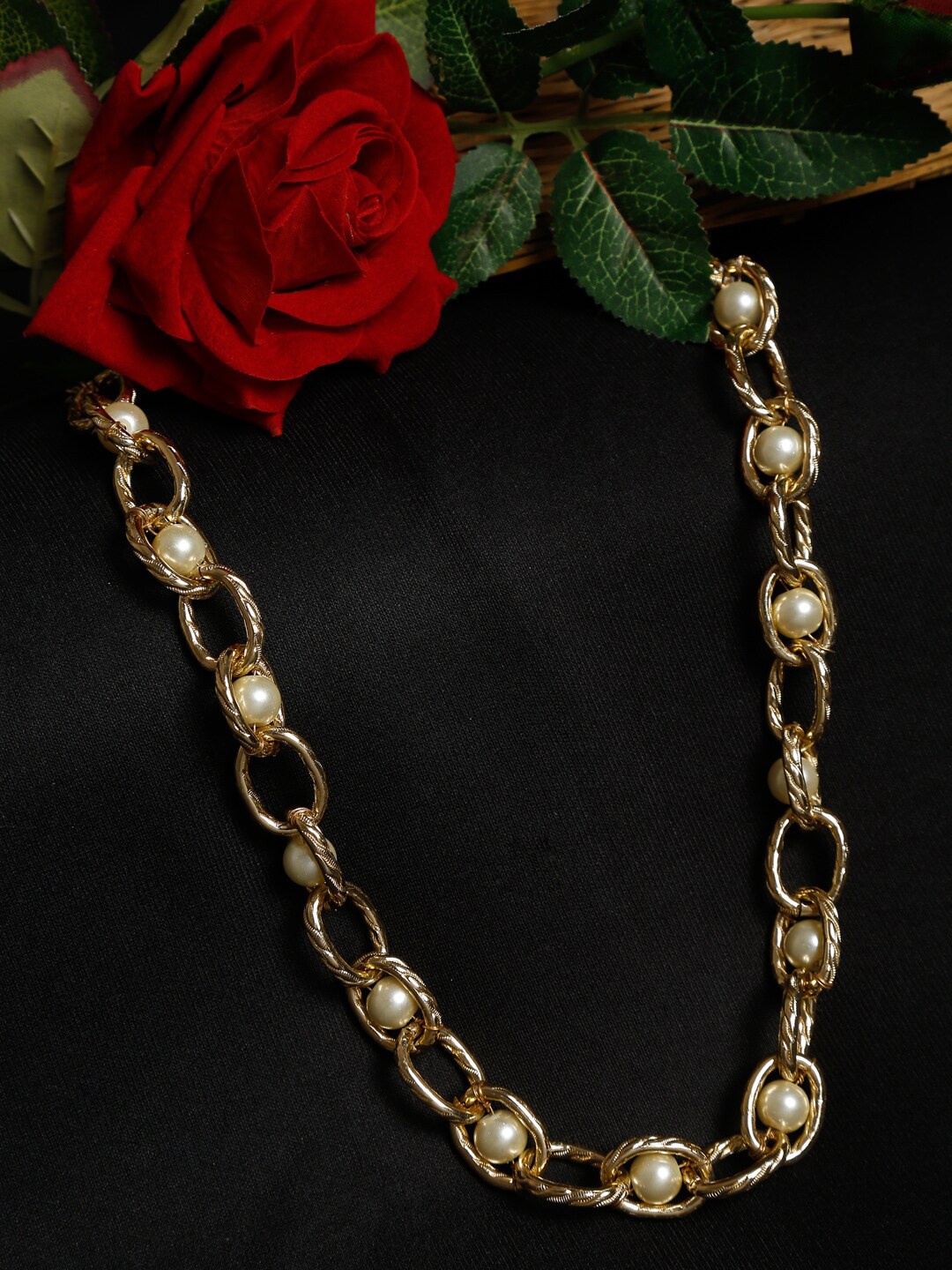 

Madame Women White & Rose Gold-Plated Pearls Beaded Necklace