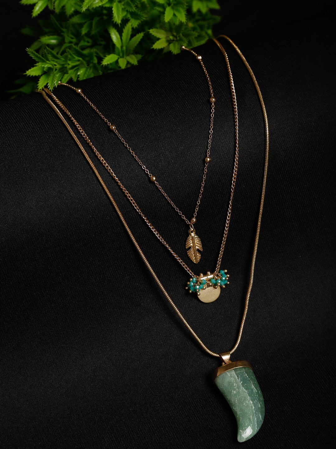 

Madame Women Green & Rose Gold-Plated Layered Necklace