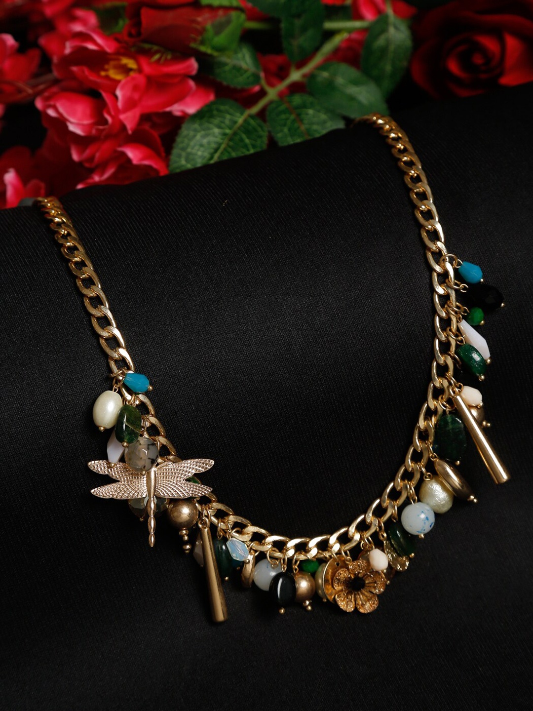 

Madame Women Blue & White Rose Gold-Plated Beaded Necklace