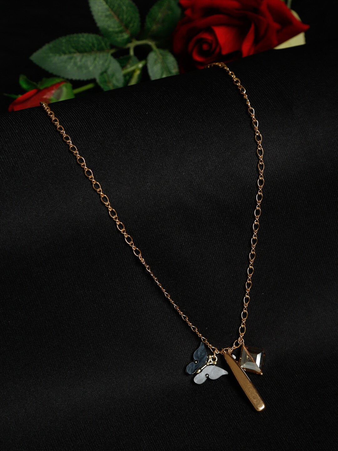 

Madame Women Black & Rose Gold-Plated Minimal Chain