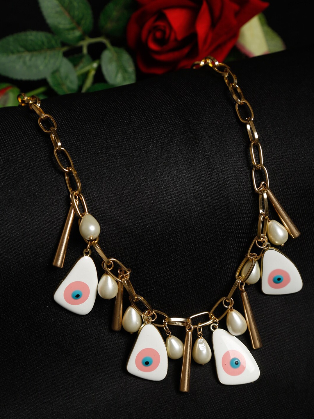 

Madame Women White & Rose Gold-Plated Evil Eye Necklace