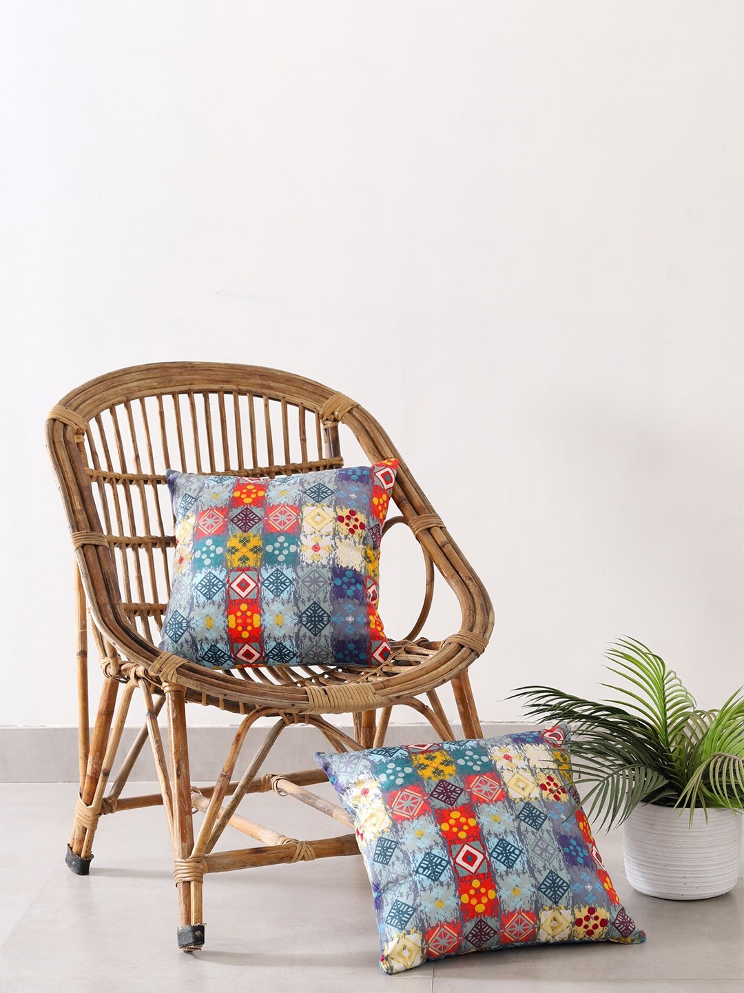 

HANDICRAFT PALACE Grey & Blue Set of 2 Geometric Velvet Square Cushion Covers
