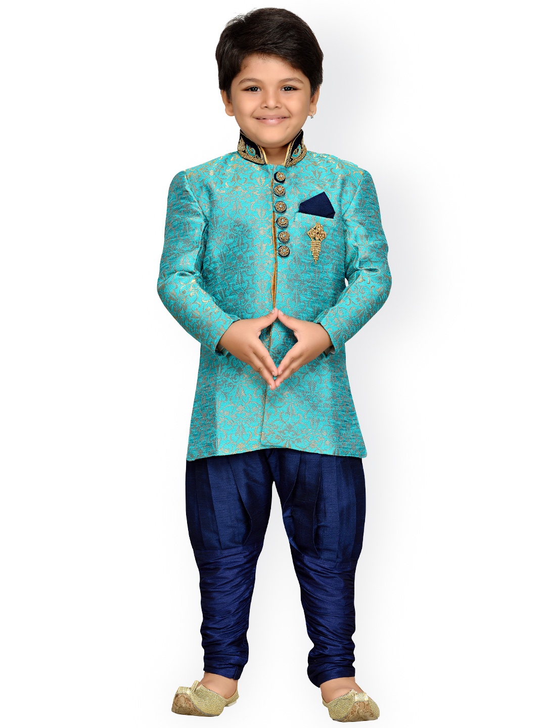 

AJ Dezines Boys Turquoise Blue & Navy Sherwani