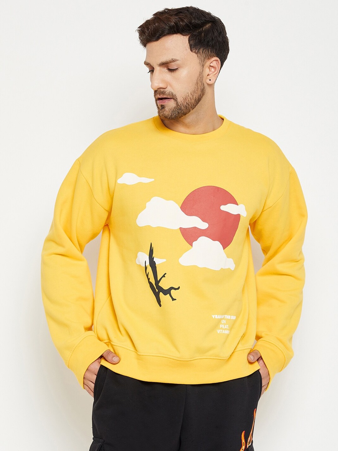 

FUGAZEE Men Yellow Printed Cotton Sweatshirt