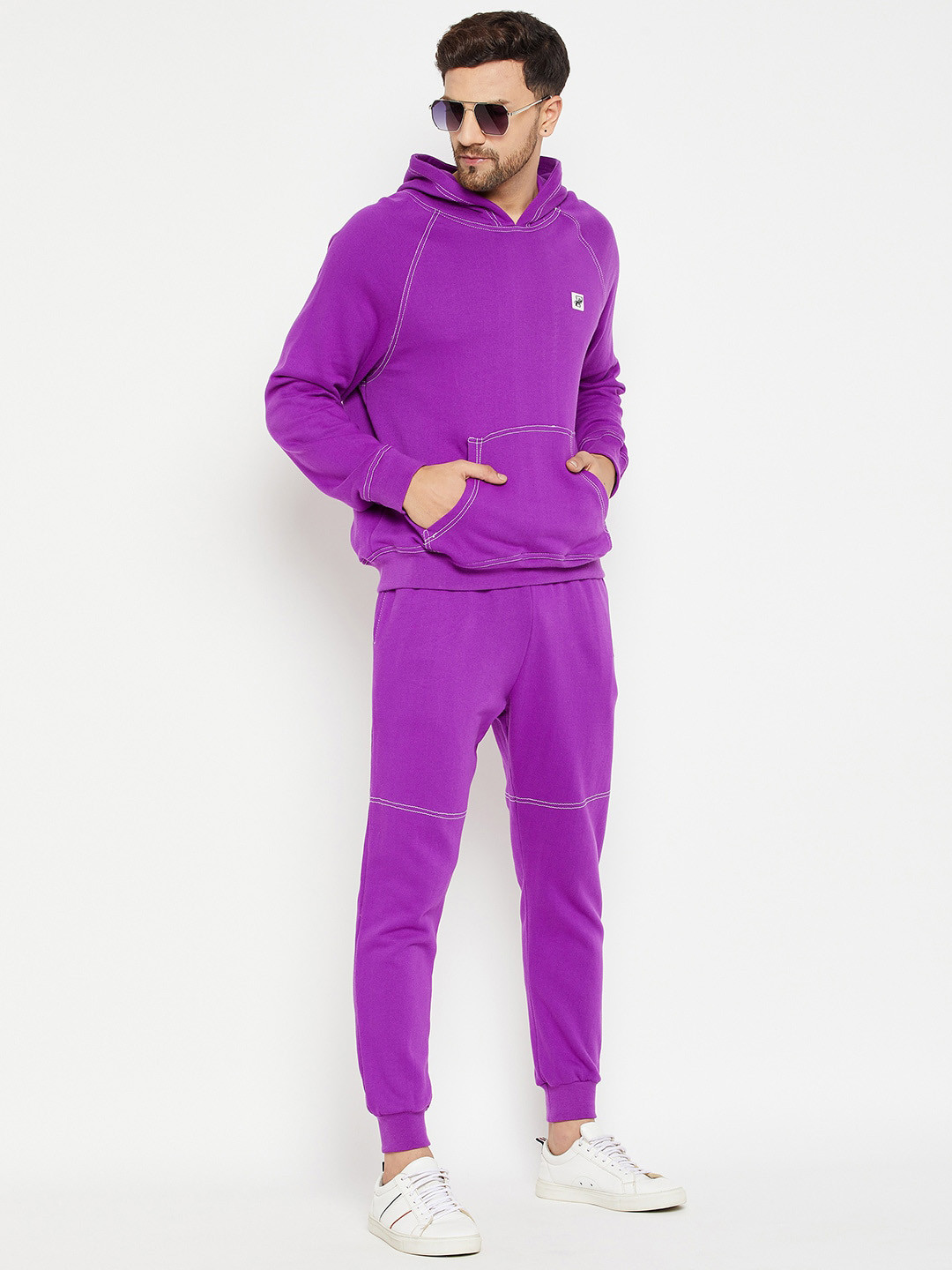 

FUGAZEE Men Purple Solid Relaxed-Fit Pure Cotton Joggers
