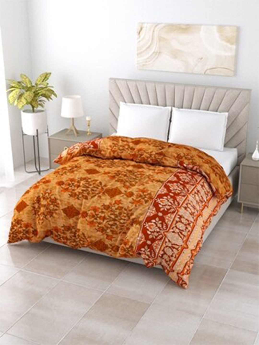 

Salona Bichona Yellow & Red Floral AC Room 120 GSM Double Bed Comforter