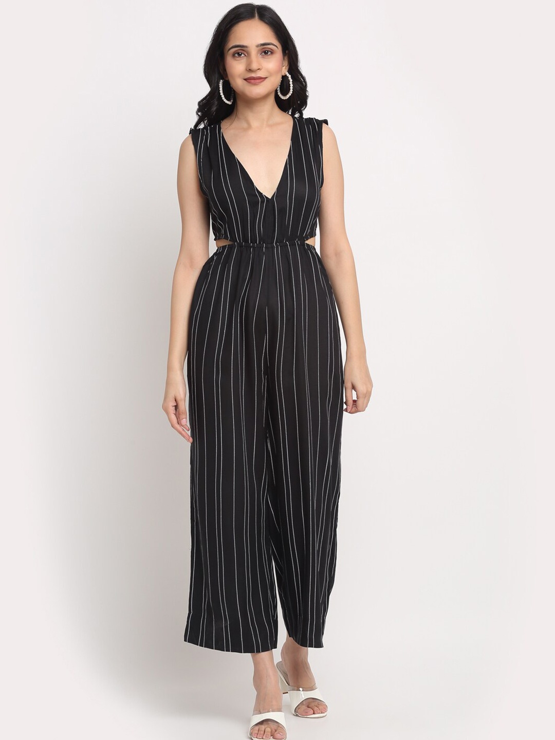 

SiaVira Black & White Striped Basic Jumpsuit