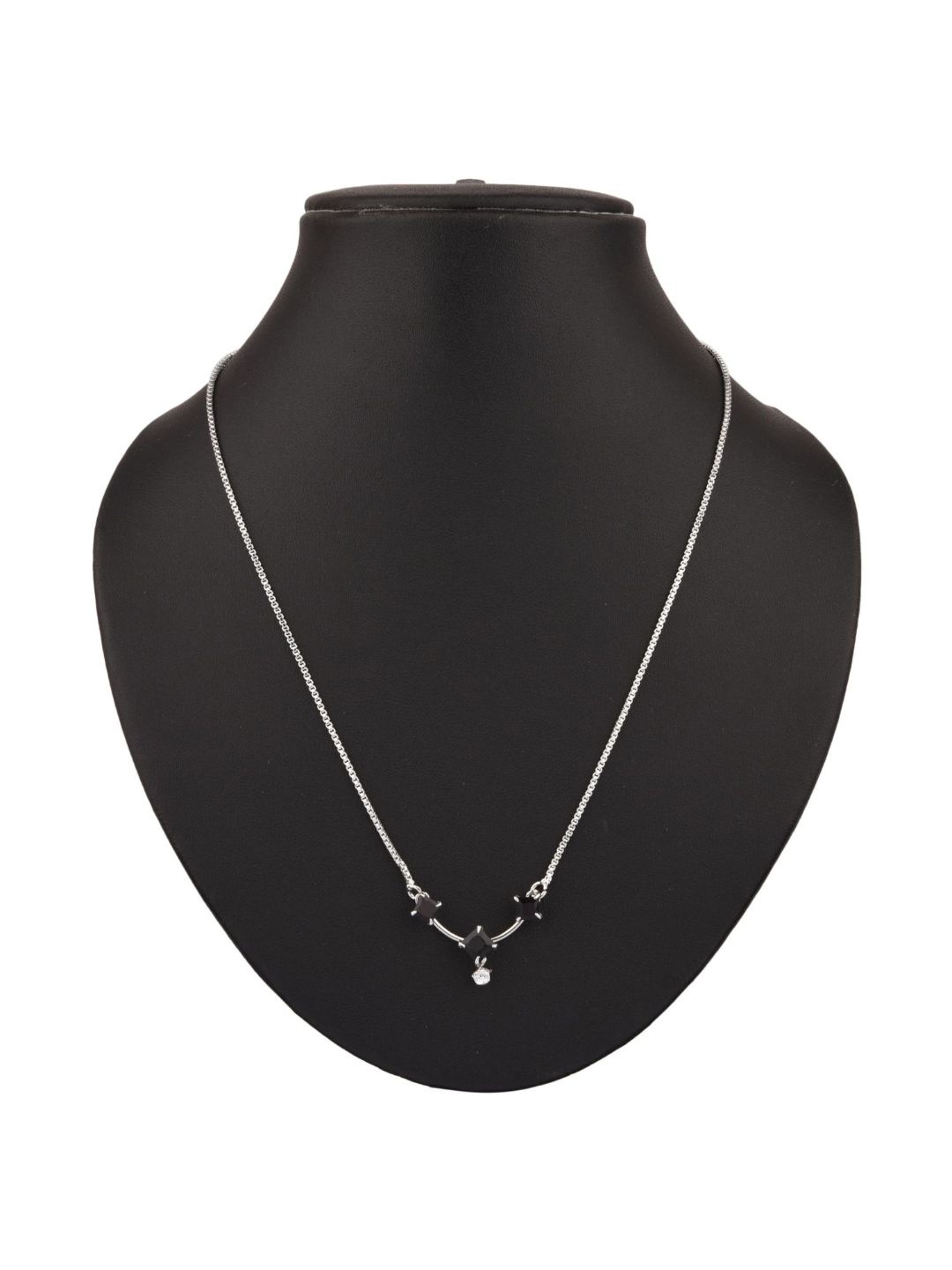 

Efulgenz Silver Toned And Black Rhodium-Plated Solitaire Style Pendant Necklace