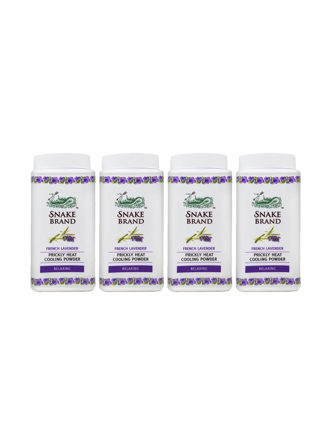 

SNAKE BRAND Set of 4 French Lavender Relaxing Prickly Heat Cooling Powder - 50 g each, White