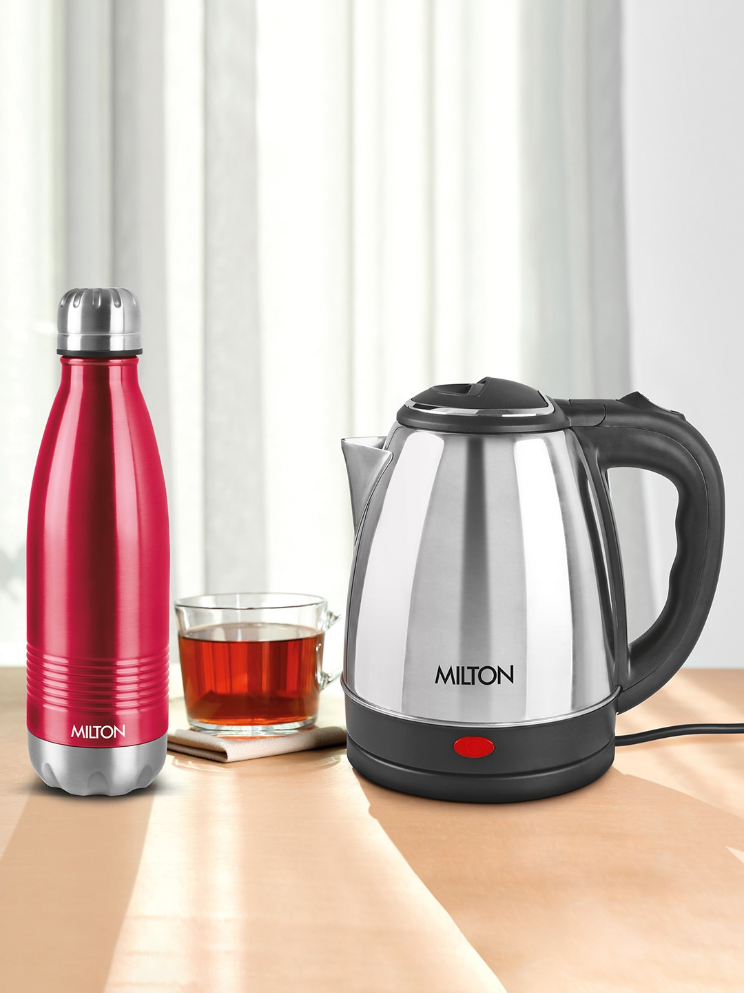 

Milton Silver Go Electro Steel Kettle 1.2 L & Maroon Duo Dlx 1000 Thermosteel 1 L