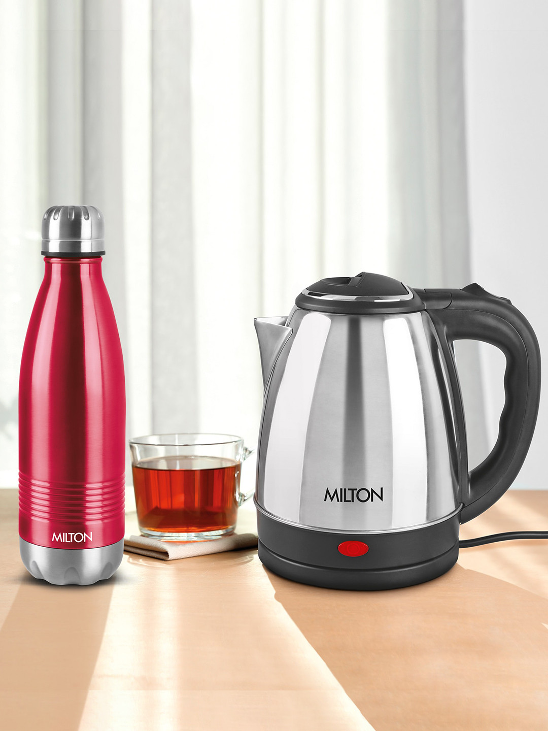

Milton Combo Of Silver-Toned Go Electro Steel Kettle 2 L & Maroon Duo Dlx Thermosteel 1 L