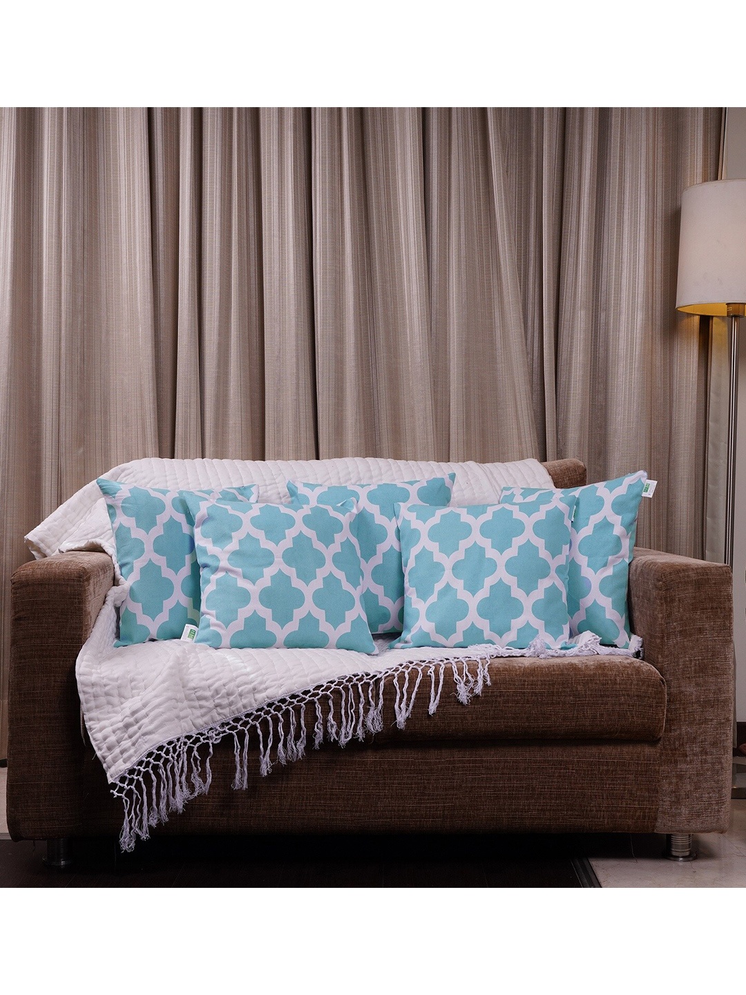 

HOMEMONDE Pack of 5 Blue & White Geometric Square Cushion Covers