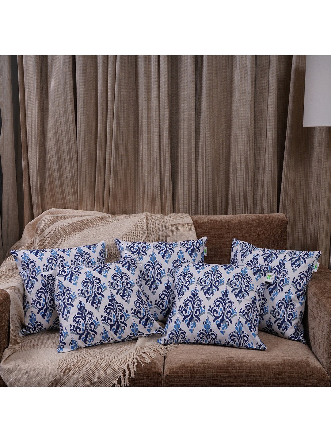 

HOMEMONDE Set of 5 Blue & White Ethnic Motifs Square Cushion Covers