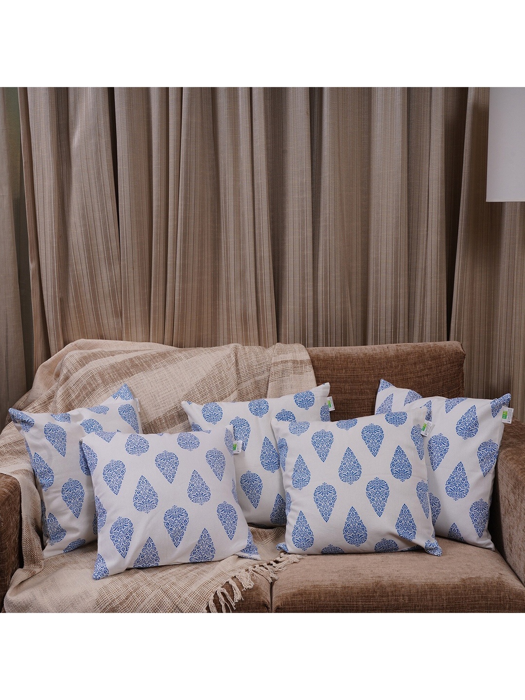 

HOMEMONDE Blue & White Set of 5 Ethnic Motifs Square Cushion Covers