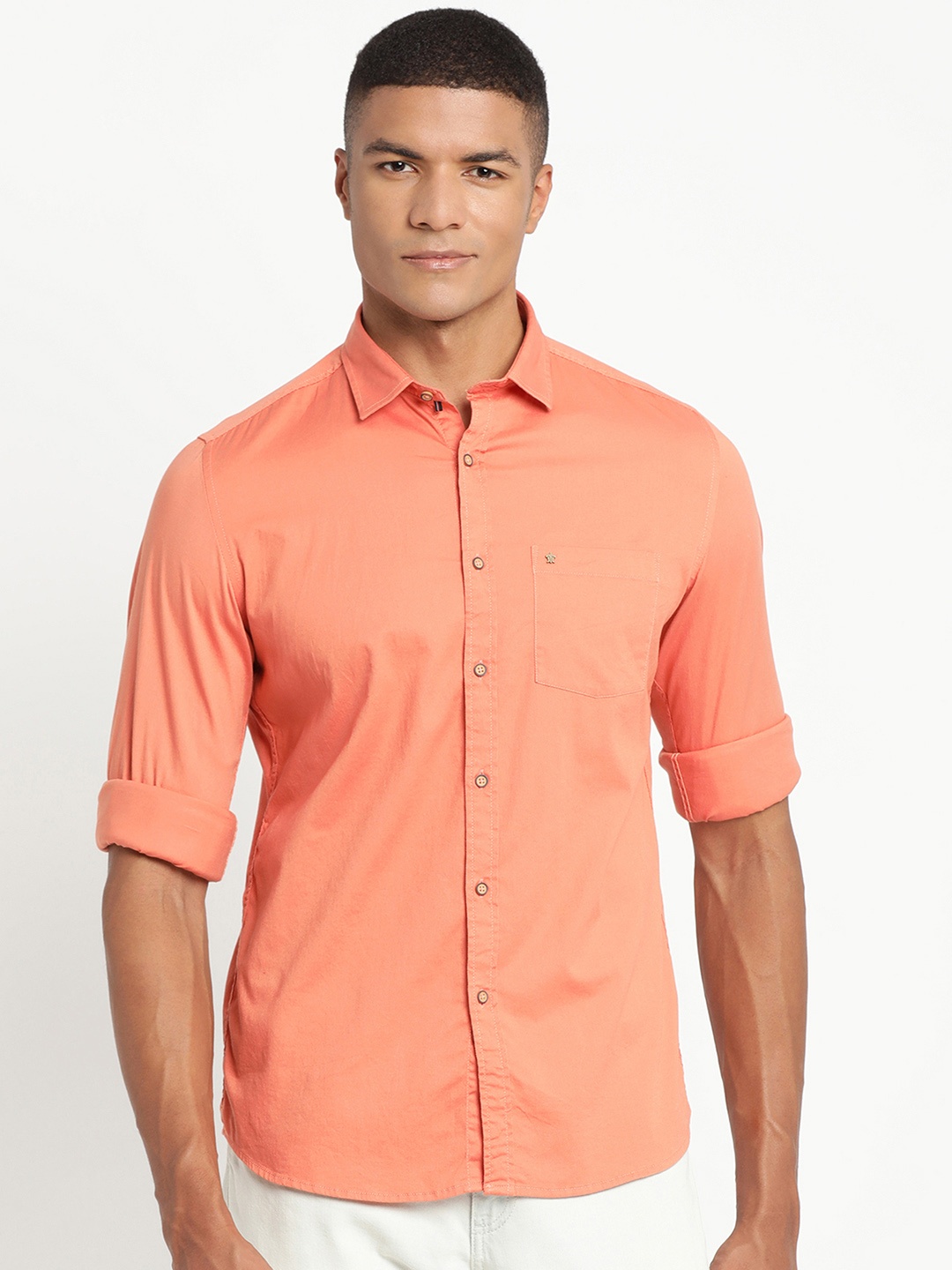 

Turtle Men Orange Slim Fit Pure Cotton Casual Shirt