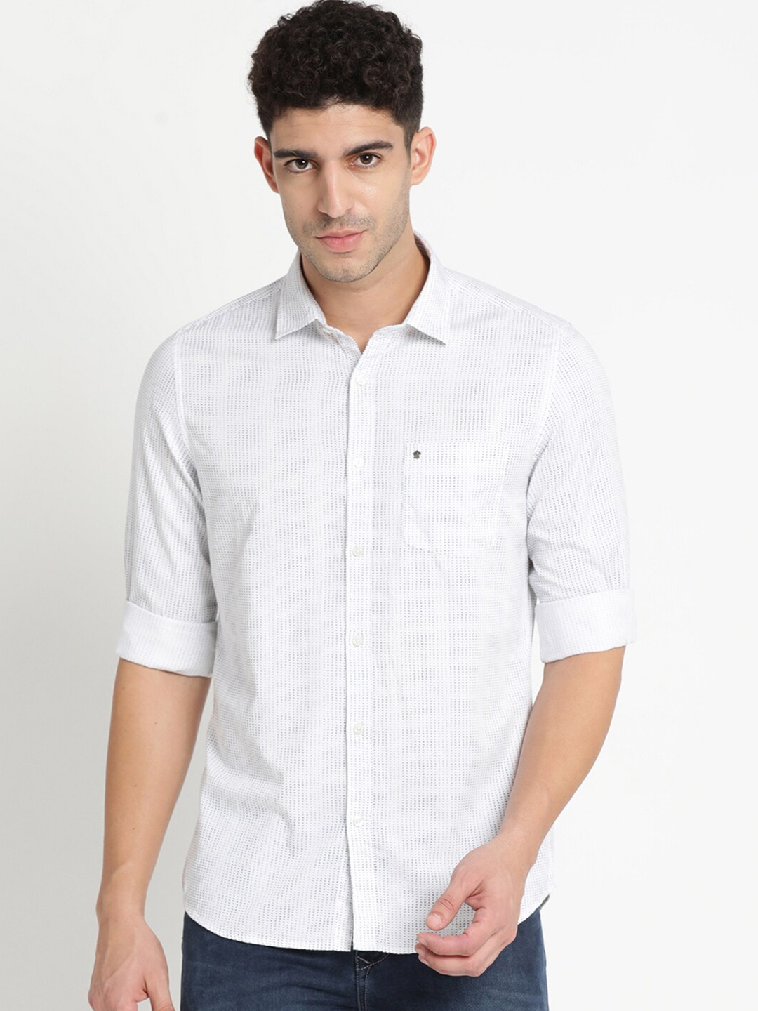 

Turtle Men White Slim Fit Grid Tattersall Checked Casual Cotton Shirt