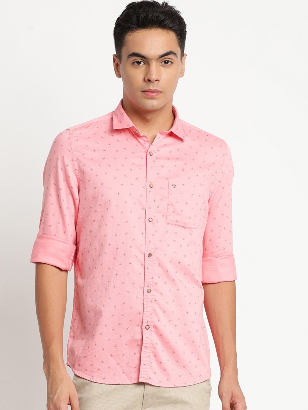 

Turtle Men Pink Slim Fit Printed Pure Cotton Casual Shirt