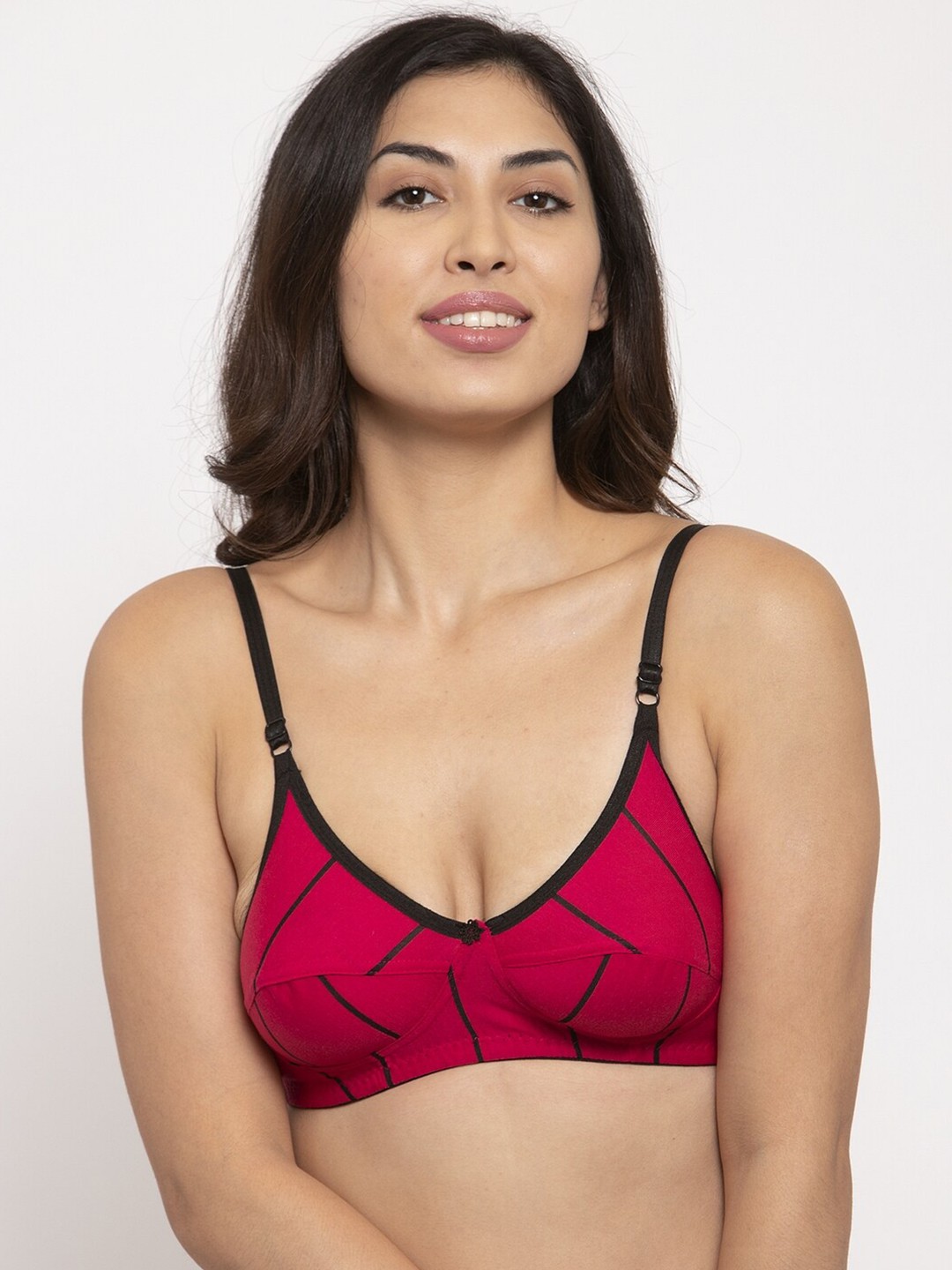 

Innocence Fuchsia & Black Printed Striped Full coverage All Day Comfort Bra