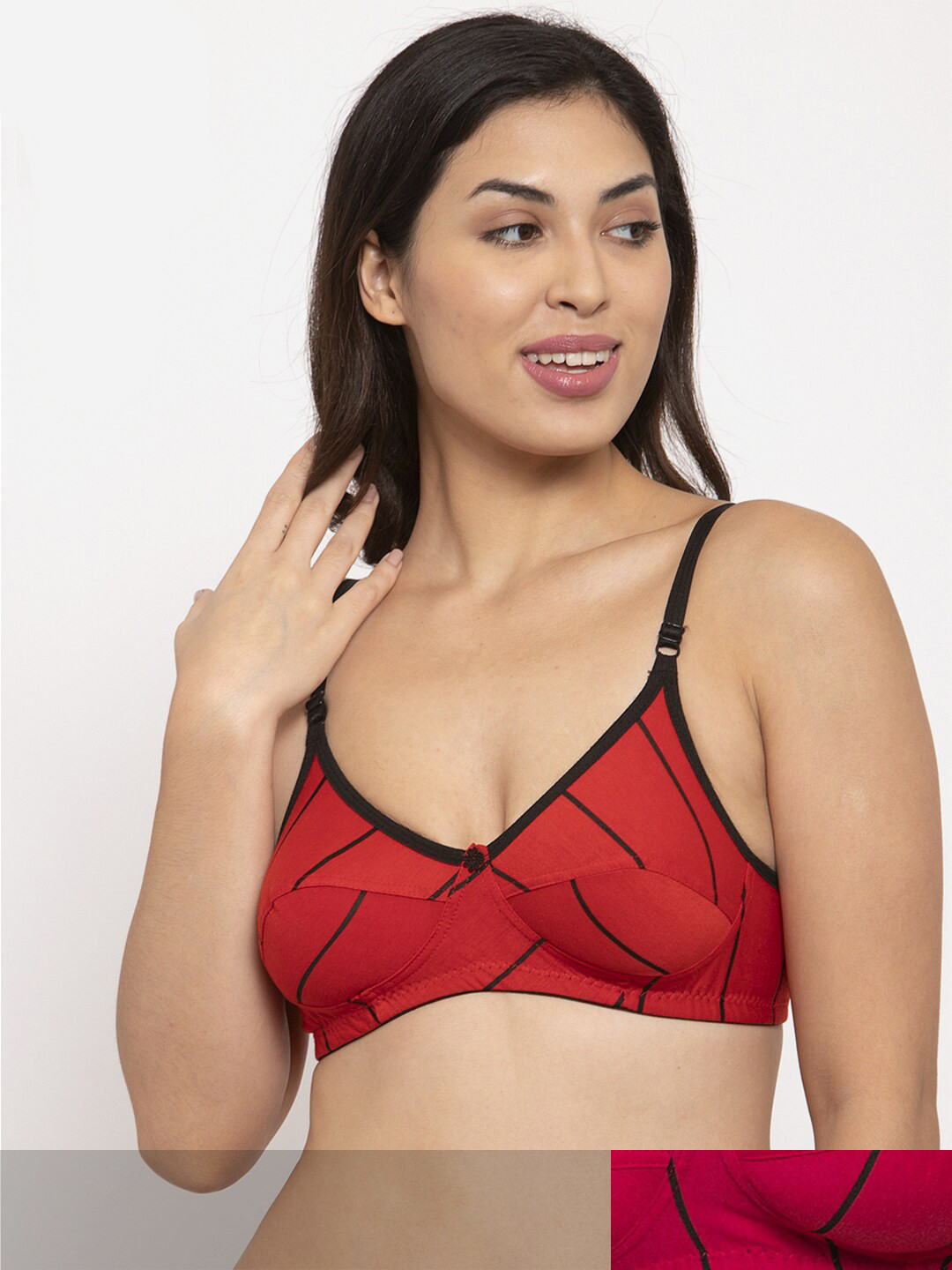 

Innocence Red And Black Non Wired Non Padded Full Coverage Seamless Cotton Bra