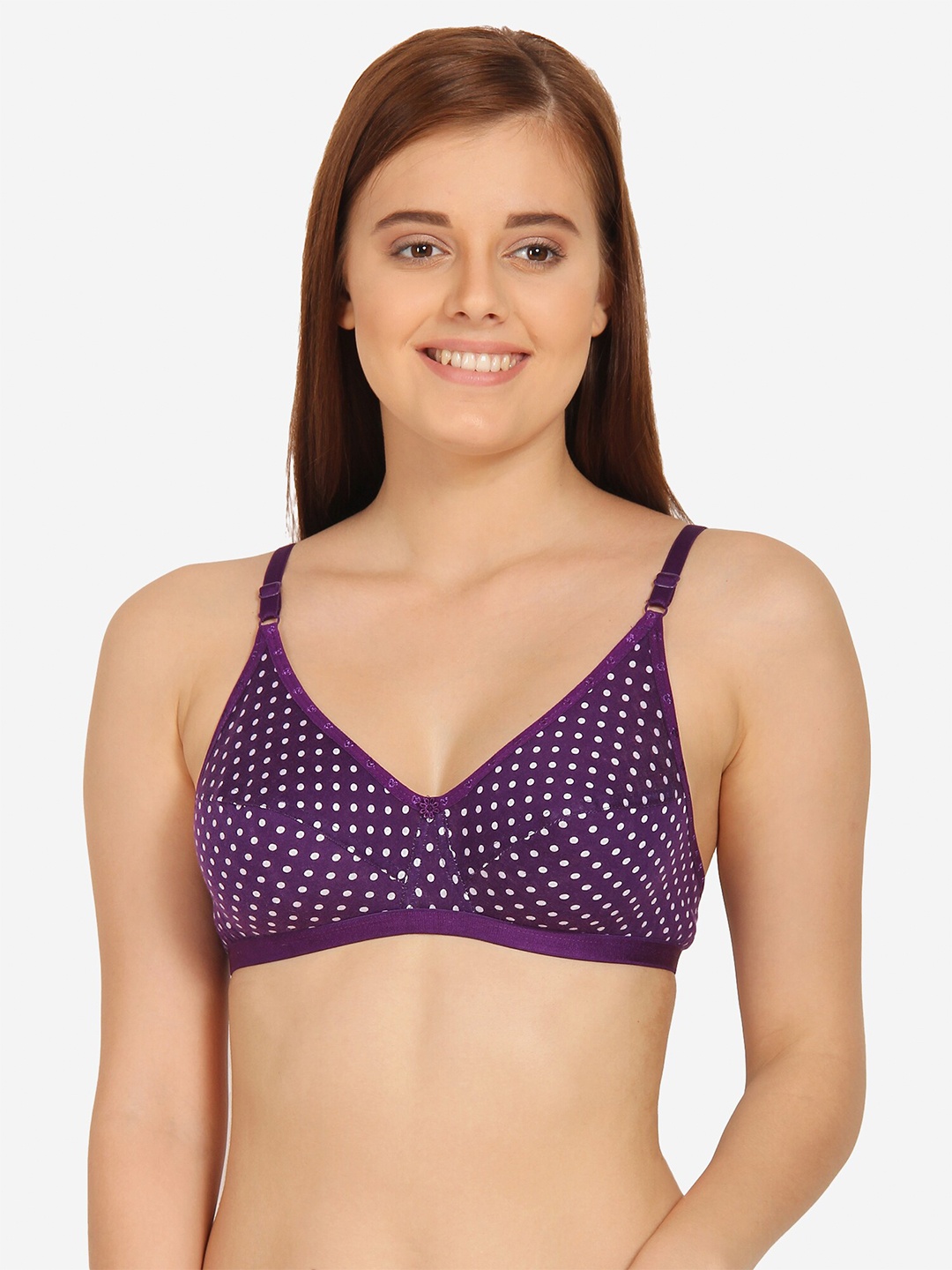 

Innocence Purple & White Non-Padded Polka Dot Printed Bra