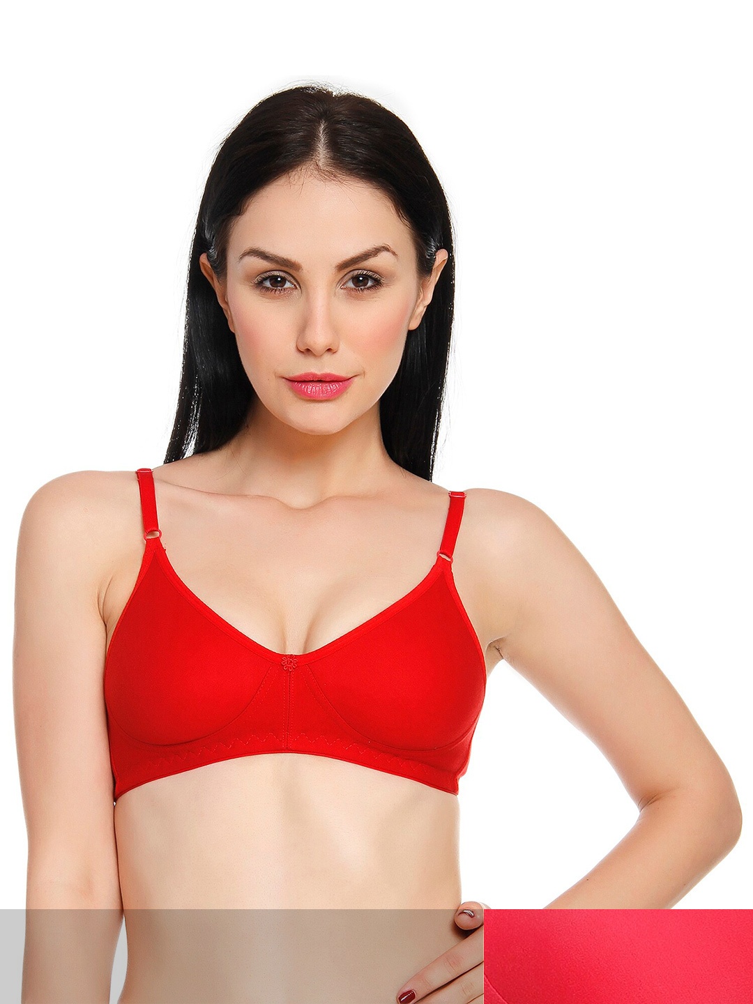 Innocence Red & Coral Pack of 2 Cotton Solid Bra