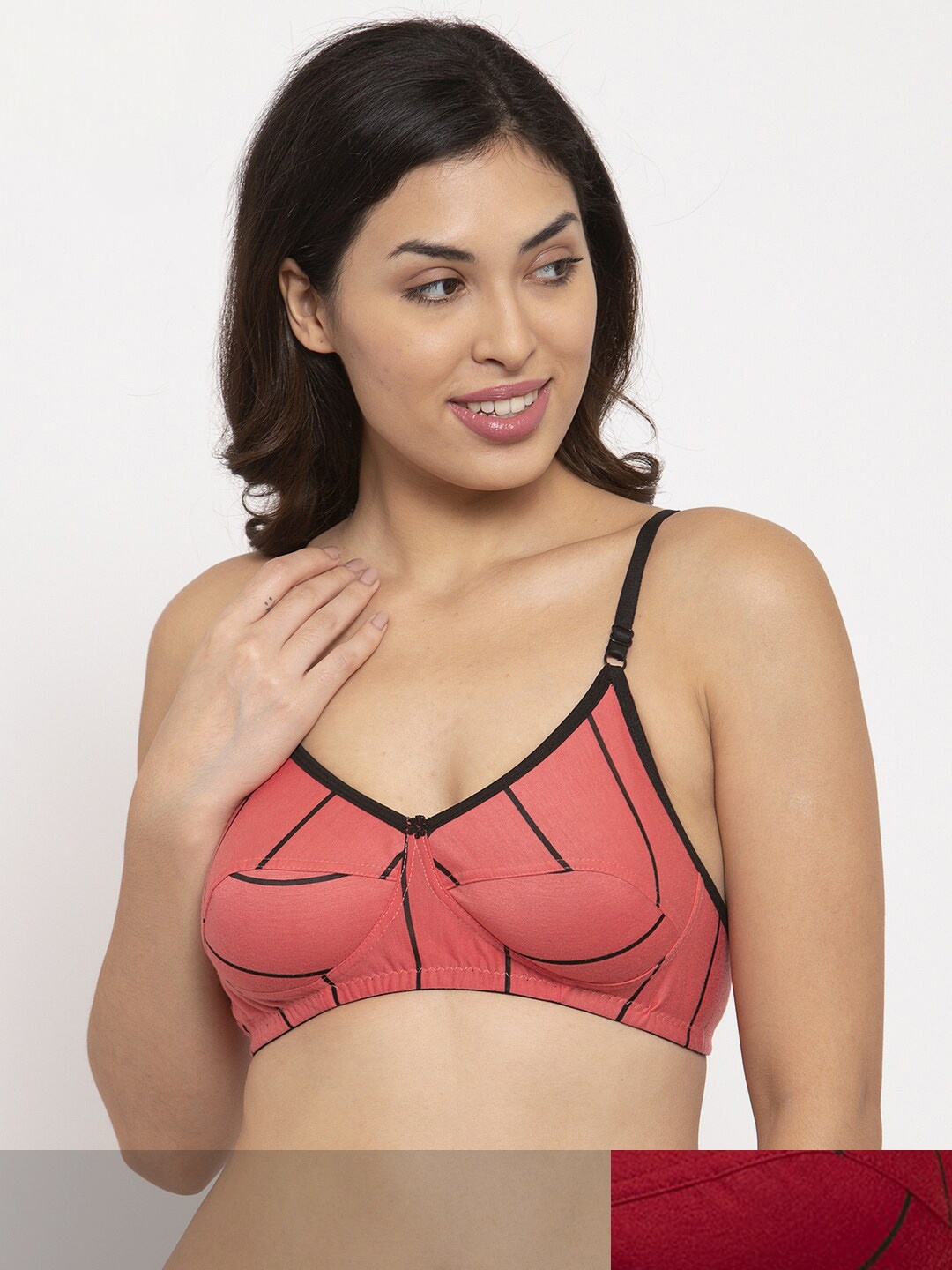 

Innocence Women Set Of 2 Maroon & Coral Non-Wired Non Padded Cotton Bra