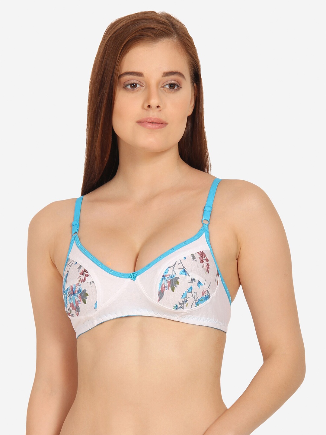 

Innocence Women White & Blue Floral Printed Non Padded Bra